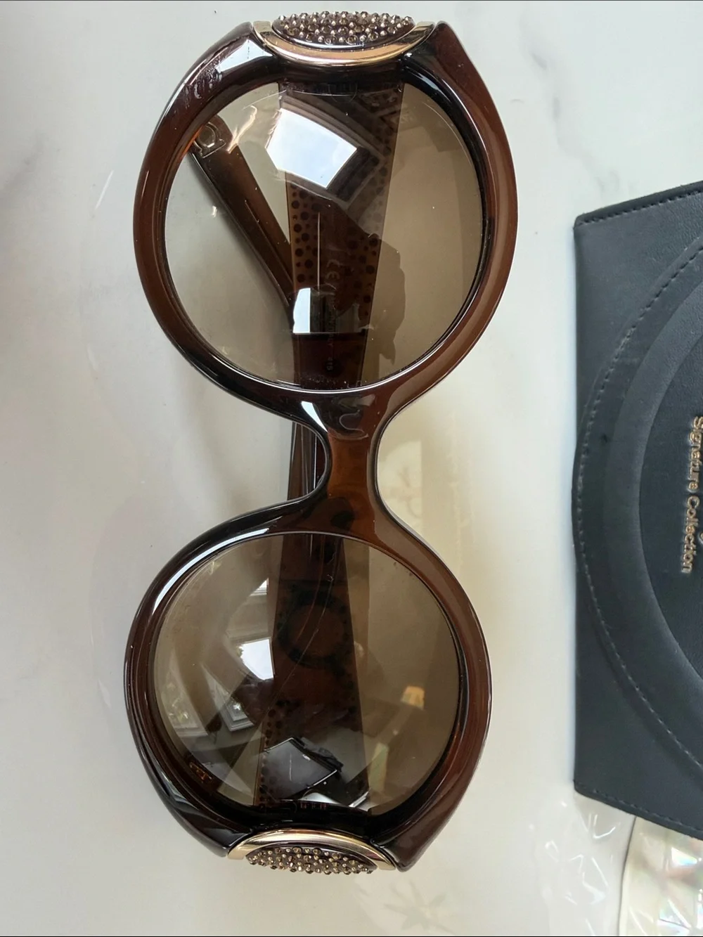 Salvatore Ferragamo Brown Crystal-Embellished Oversized Sunglasses